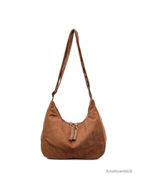Vegan Leather Faux Suede Slouchy Hobo Shoulder Bag Foldable Crossbody Tote